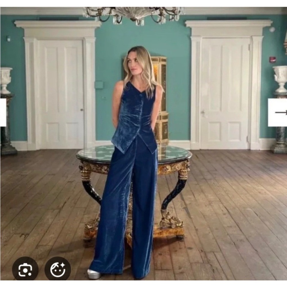 NWT Julia Amory Julia Pant Velvet Azure Blue Wide Leg High Rise Trousers XS